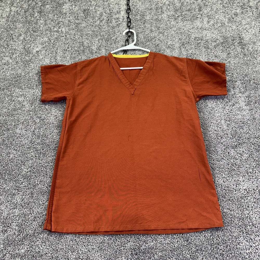 Fashion Seal Healthcare Scrub Top Mens Small Orange V-Neck Medical Uniform